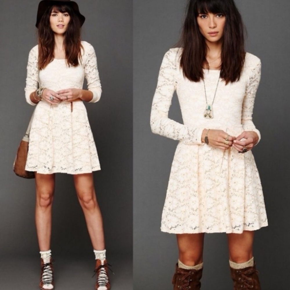 Free People Garden Rose Cream Lace Long Sleeve Dress NWT